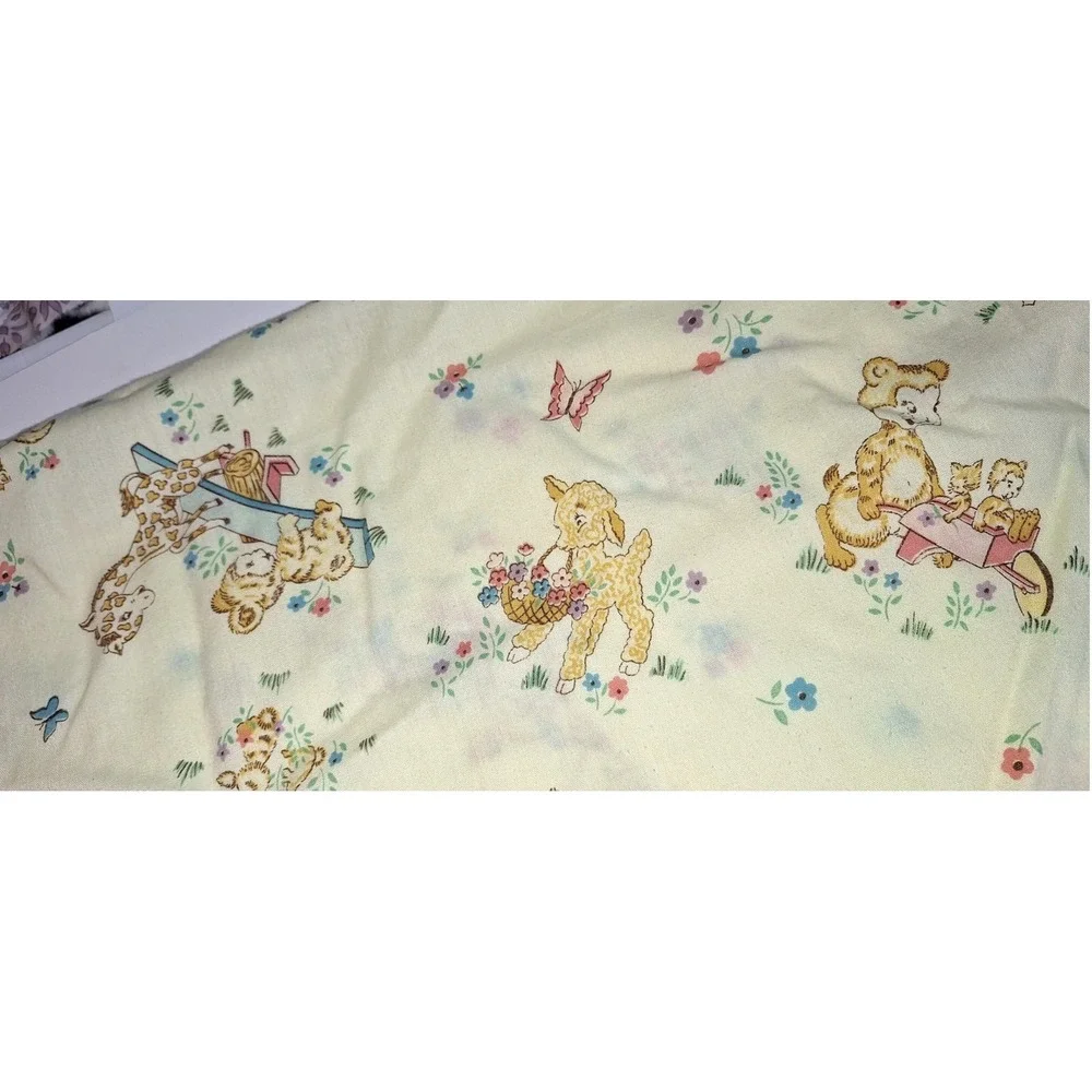 Vintage Woodland Animal Crib Sheet Yellow Squirrel Bunny Turtle Nursery Bedding